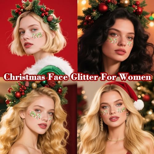 MEICOLY Christmas Face Glitter Gel with Snowflake Sequins,Red White Green X-MAS Body Glitter for Halloween,Christmas Hair Glitter Makeup for Women Girls,Stocking Stuffer Gifts for Kids - Image 4