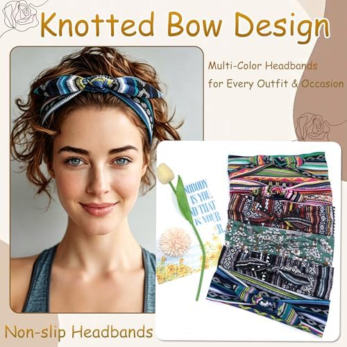 6 Pcs Short Bow Headbands for Women Boho Twist Knotted Hair Bands - Image 3