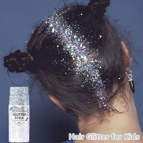 Go Ho Silver Glitter Stick, Sparkly Hair Face Body Shimmer for Women Kids - Image 3