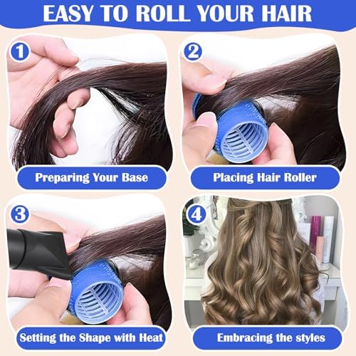 Hair Rollers, 12 Pack Self Grip Hair Curlers Rollers for Long Hair, DIY Curly Hairstyle, Colors May Vary, Large - Image 6