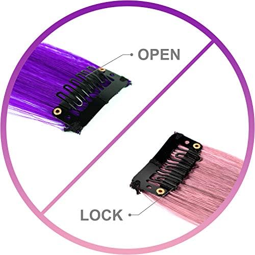 Colored Hair Extensions Clip in Purple and Pink Hairpieces 10 PCS - Image 5
