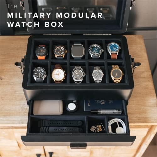 CASE ELEGANCE Monogrammed Black Edition Military 10-Slot Watch Box - Image 3