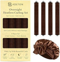 Heatless Curls Overnight, Velvet Heatless Hair Curler Set with Hook Closure – 4 Soft Hair Rollers Blowout Rods + Satin Hair Bonnet for Sleeping, Flexi Rods for Long Hair Women (A - BROWN) by ADETON