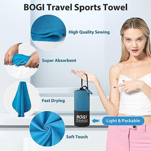 BOGI Microfiber Travel Sports Towel-Quick Dry Towel, Soft Lightweight Microfiber Camping Towel Absorbent Compact Travel Towel for Camping Gym Yoga Swimming Backpacking (XL:72''x32''+16''x16''-Blue) - Image 4