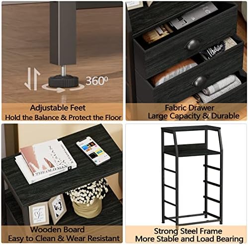 Furnulem Dorm Tall Nightstand, Small Dresser for Bedroom with Fabric Drawer - Image 4