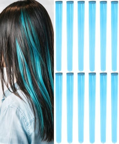 12 PCS Teal Blue Hair Extensions Clip in,22 Inch Colorful Accessories by Olldag