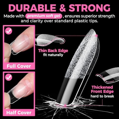UNA GELLA Short Square Gel Nail Tips Squoval 216pcs Pre-Etched Full Cover - Image 5