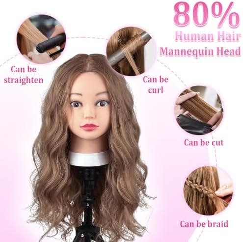 Opini 28" Mannequin Head Human Hair 80% with Tripod Stand for Hairdressier - Image 6
