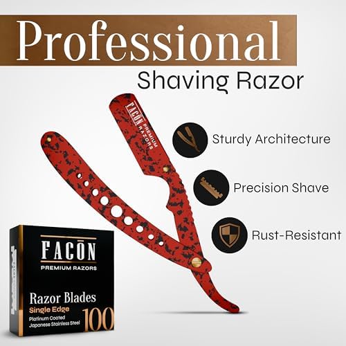 Facón Straight Razors for Men - Professional Barber Straight Edge Razor Kit with 100 Blades, Classic Stainless Steel Barbero Shaver for a Smooth & Precise Shave, Premium Barber Razor for Men's Shaving - Image 2