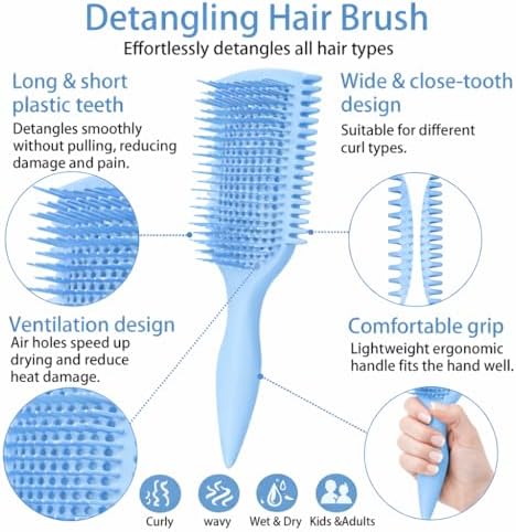 Detangler Brush for Curly Hair, Lightweight Curly Hair Brush with Vented Design for Easy Glide, Effortlessly Detangles Without Pulling or Snagging, Suitable for All Wet and Dry Hair Types (Blue) - Image 2