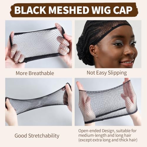 FANDAMEI 12PCS Wig Cap, Beige Wig Caps For Women, Mesh Black Wig Cap - Image 6