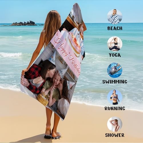 JML Birthday Gifts for Mom Dad Daughter Son, Personalized Beach Towel with Photo Text, Custom Beach Towel Gift for Mother's Day, Anniversary, Family Day, Summer Holiday, Vacation - Image 7