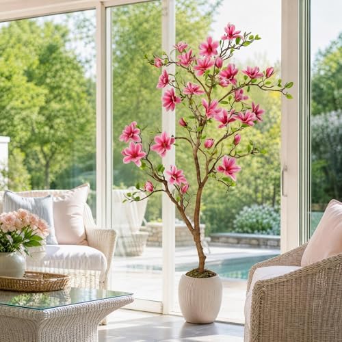 Artificial Magnolia Tree with Soft Pink Blooms, 6FT, Lifelike Faux Magnolia Tree in Pot, Silk Artificial Flowering Tree for Indoor Home Decor, Living Room, Office, Bedroom, Entryway - Image 7