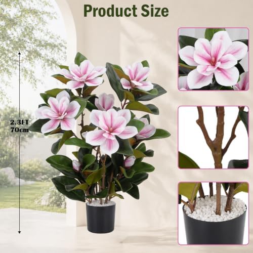 27.5" Fake Potted Plants Artificial Magnolia Flowers for Outdoors, Pink - Image 2