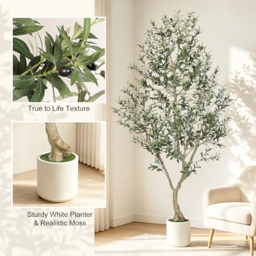 LYERSE Faux Olive Tree 8ft with Sturdy White Planter, Fake Olive Tree 8ft - Image 2