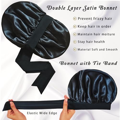 ROYBENS Satin Bonnet with Tie, Silk Hair Sleep Bonnets for Women +Scrunchie - Image 3