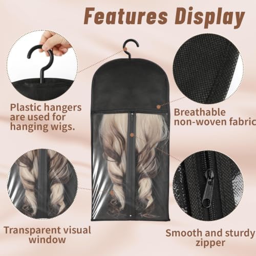 14PCS Wigs Storage Bags With Hanger, Dust-proof Wig Holder, Water-proof Wigs Rack & Organizer, Breathable Hair Extension Holder (14PCS Assorted Set in 2 Sizes & 2 Colors) - Image 3