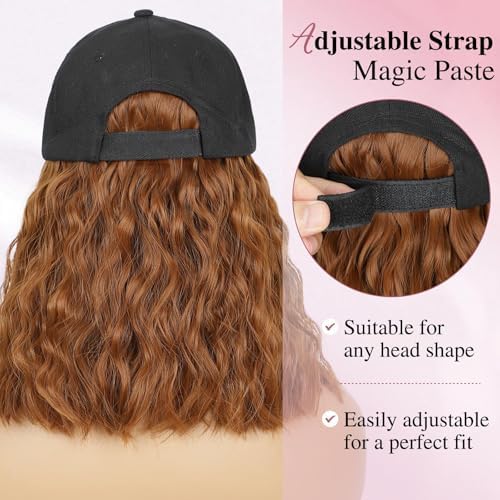 HANYUDIE Hat Wig for Women Wig Cap with Curly Hair Extensions Hat with Hair Wave Adjustable Baseball Cap Wigs - Image 5