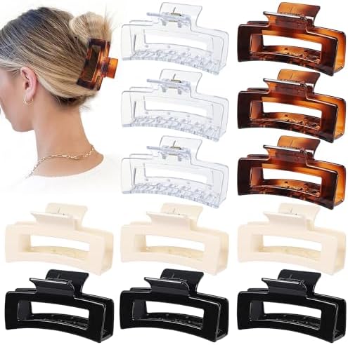 Sisiaipu 3.5 Inch Medium Square Claw Hair Clips, 12 Pcs Transparent, Amber, Glossy Black for Thick and Thin Hair - Hair Accessories for Women and Girls by SisiaipuHairClawClips