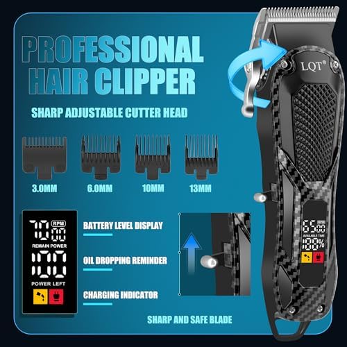 Hair Clippers for Men with LED Power Display, 4-Piece Professional Grooming Kit with Hair Clipper, Detail Trimmer, Foil Shaver & Nose Trimmer, Complete Cordless Set for Home Barber Use (Black) - Image 3