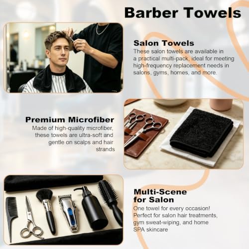 Puomue 6 Pack Black Salon Towels, Super Soft and Absorbent Microfiber Hair Towel for Salon, Bath, Spa, Pool and Home, 27 inch X 16 inch, Black - Image 5