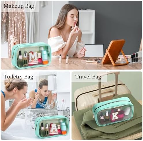 YOOLIFE Initial Clear Makeup Bag | Travel Clear Makeup Bag | Travel Beach Toiletry Bag | Car Organizer Essentials for Women | Waterproof Large Clear Travel Toiletry Bag | Teacher Birthday Gifts Blue K - Image 3