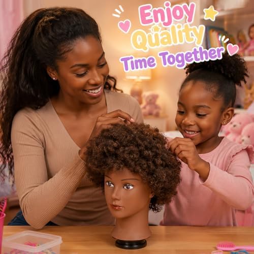 African Mannequin Head with 100% Human Hair Mannequin Head Curly Cosmetology Manican Mannequins Heads with Stand for Display Practice Braiding Styling Training Head Hair Styling - Image 5