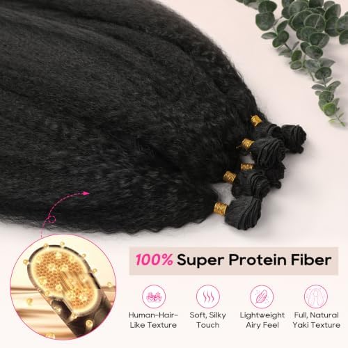 REECHO Yaki Straight Hair Bundles, 6PCS Super Protein Fiber Kinky Straight Quick Weave Bundles 24 26 28 Inch Full Head Synthetic Hair Extensions for Women - Jet Black - Image 2
