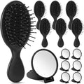 Meanplan 12 Pcs Mini Hair Brush Set Travel Wet Dry Hair Combs Pocket Detangling Compact Folding Makeup Mirrors for Spa Sleepover Birthday Bridal Shower Bachelorette Christmas Party Gift(Black) by Meanplan