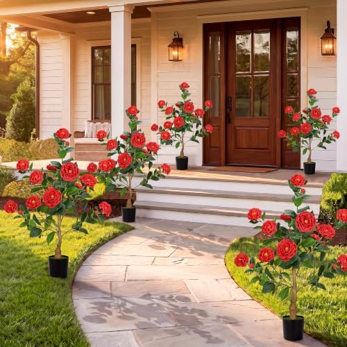 2 Pack 3FT Artificial Camellia Trees with Red Flower for Outdoor - Image 6