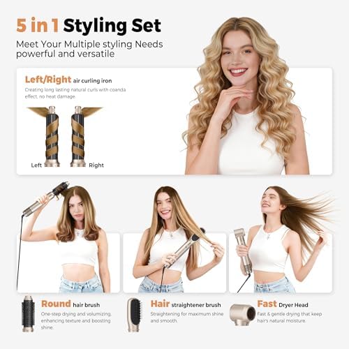 OKWRAP 5 in 1 Hair Dryer Brush Set, Hot Air Styler with Auto Wrap Curler, Detachable Blow Dry Brush for Drying, Curling, Straightening & Smoothing - Image 2