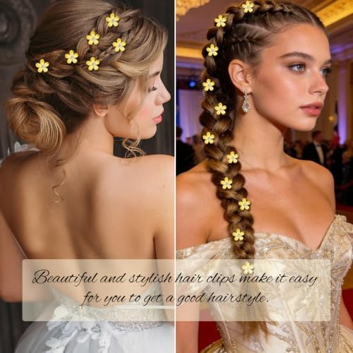 YISSION 20Pcs Mini Ombre Yellow Flower Hair Clips Shiny Women Girls Wedding - Image 2