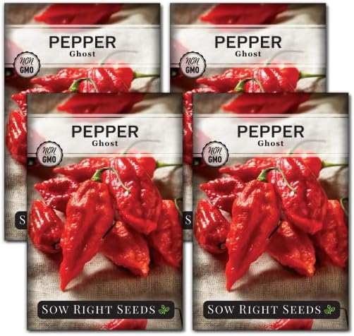 Sow Right Seeds- Ghost Pepper Seed for Planting Outdoor Hottest Peppers 4pk by SowRightSeeds