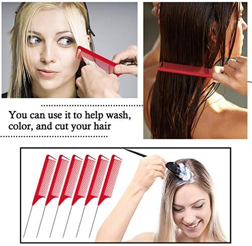 Patelai 18 Pcs Rat Tail Combs with Steel Pintail, Red - Image 5