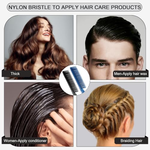 SIMPOR 3 Row Hair Comb for Natural Detangling, Hair Styling Brush, Nylon Bristle Unbraider Teasing Rat Tail Comb for Women Men Black and Blue - Image 4