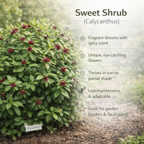 Sweet Shrub Bush Live Plant, Carolina Allspice, Well-Rooted 6-12" Potted in 4" Pot, Cold-Hardy Sweet Shrub for Home Gardens - Image 4
