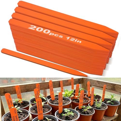 Weysat 200 Pcs 12" Wood Plant Labels for Field or Containers Plant Tags Wood Garden Labels for Seedling Stakes Markers Nursery Seed Tags with Smooth Surface for Pot Herbs Flowers Vegetables (Orange) by Weysat