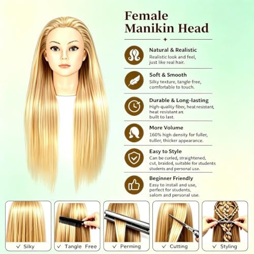 Synthetic Mannequin Head with Stand & Tools (Mix Blonde) - Image 3