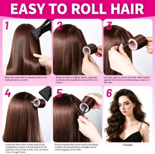 Teenitor 18pcs Hair Rollers Set Pink Hair Rollers for Women and Hair Clips - Image 7