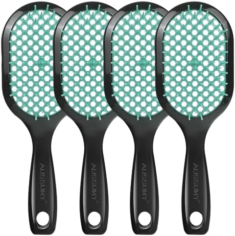 4 Pack Vented Detangling Hair Brush - Detangler Hairbrush with Soft Bristles for Effortless Tangle Free - Ideal for Wet Dry or Curly Damaged Hair for Women Men Kids by Aussumy