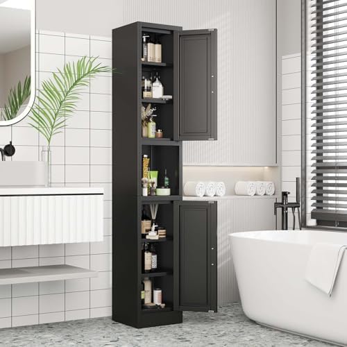 pozdeg 67" Black Tall Slim Metal Bathroom Storage Cabinet - Image 2