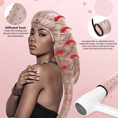 Bonnet Hair Dryer Attachment - Bonnet Hood Dryer with Headband that Reduces Heat Around Ears and Neck, Use for Hair Styling, Hair Drying, Curling and Deep Conditioning (Extended Version, Pink) - Image 3