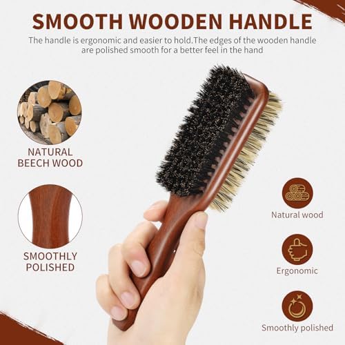 Boar Bristle Hair Brush for Men and Women, Double Side Slick Back Hair Brush with Medium & Firm Bristle, Sturdy Men's Brush for Waves, Fades, Slick Back Style (Brown) - Image 5
