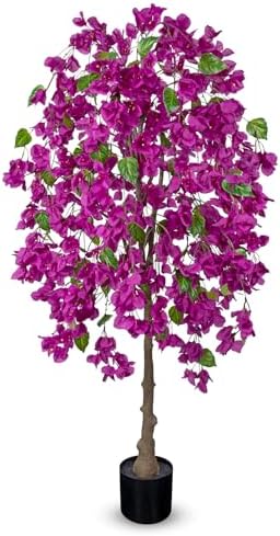 Briful Artificial Bougainvillea Flower Tree in Black Pot - 59in Tall Faux Silk Bougainvillea Floral Tree with Realistic Trunk Fake Bougainvillea Plant for Home Office Living Outdoor Porch Décor by Briful