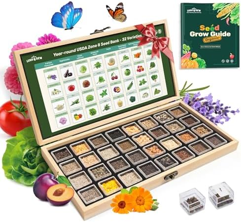 Zone 8 Heirloom Seed Bank, 32 Types Non-GMO Seeds for Planting Vegetables by LUSHDEW