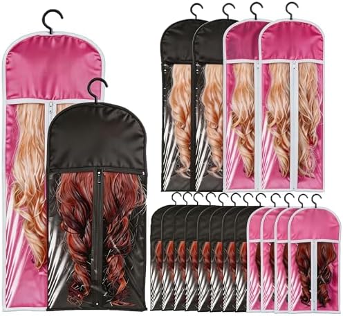 Wig Storage Bags with Hangers, 16 Pack, 2 Sizes, Clear Window by Nenkarn