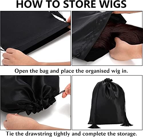 Youeon 16 Pcs Silk Satin Wig Bags 12"x16", Satin Black Gift & Travel Bag with Drawstring Tassel, Hair Bags for Packaging Wig, Bundles, Hair Extensions, Storage Sacks for Home, Salon, Travel - Image 4