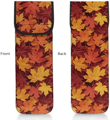 Orange Thanksgiving Maple Leaf Flat Iron Case Heat Resistant Neoprene Curling Iron Cover Bag with Pocket Curling Iron Organizers and Storage for Flat Iron, Straightener, Curling Wand/Curling Iron - Image 3