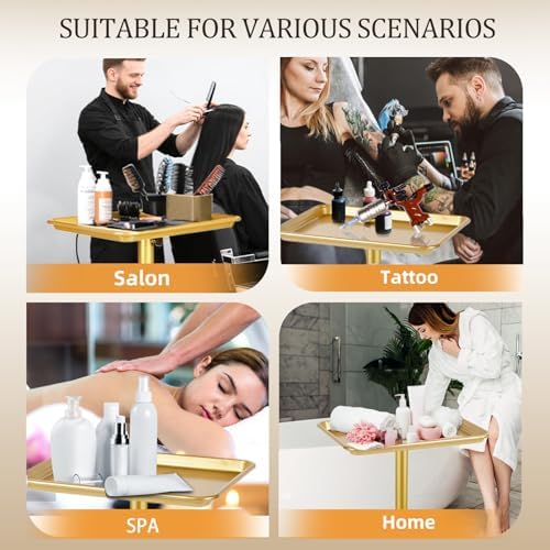 Salon Señor Salon Tray on Wheels Tattoo Rolling Tray Salon Service Cart Height Adjustble Hair Service Color Tray Gold - Image 6