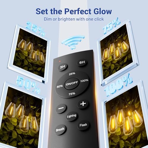 150FT Outdoor String Lights with Remote & Dimmable, 55+2 Shatterproof Waterproof Bulbs, Dimmable Outside Hanging Patio Lights for Backyard, Porch, Deck, Garden 2200K Warm White - Image 5
